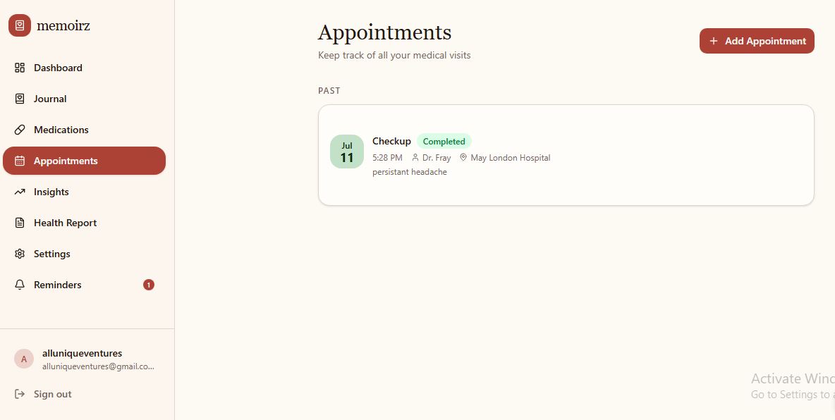 Memoirz visual showing a healthcare journey moment